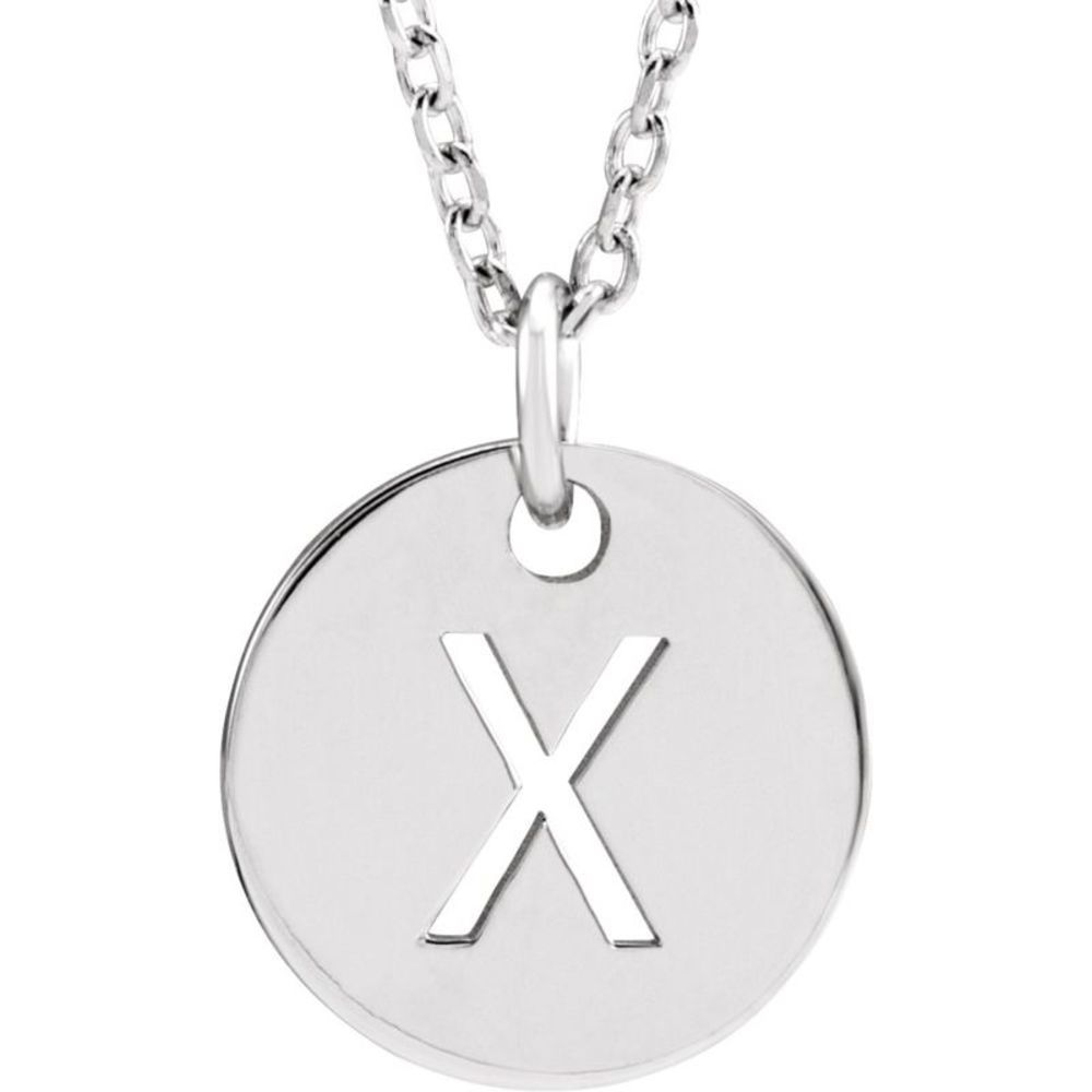 Sterling Silver Initial X, Small 10mm Pierced Disc Necklace, 16-18 In.